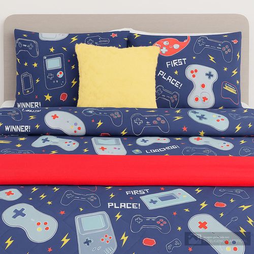 Edredón de poliéster con estampado gamer + frazada