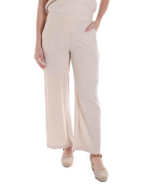 Pantalón Sabrina palazzo beige de cintura alta para mujer