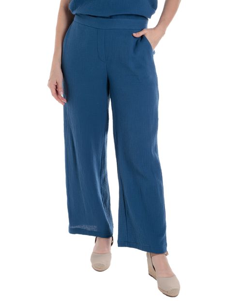 Pantalón Sabrina palazzo azul de cintura alta para mujer