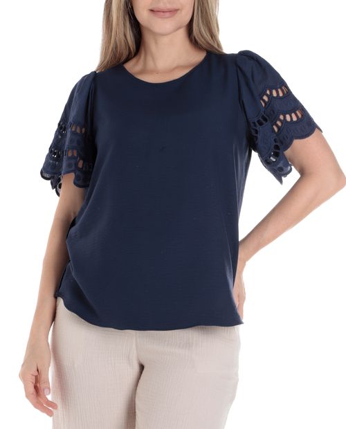 Blusa Sabrina casual azul manga corta para mujer