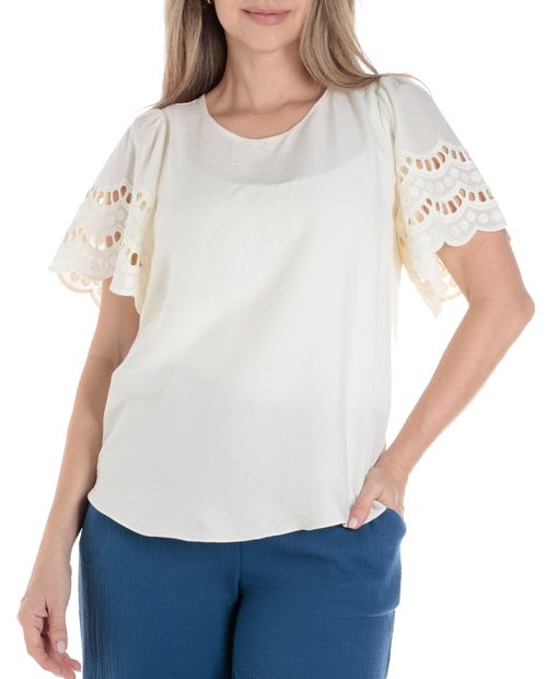 Blusa Sabrina casual blanca manga corta para mujer