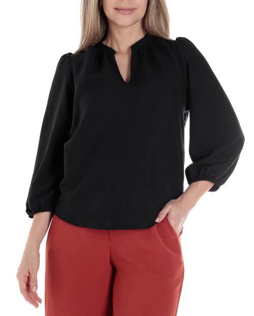 Blusa Sabrina formal negra manga 3/4 para mujer