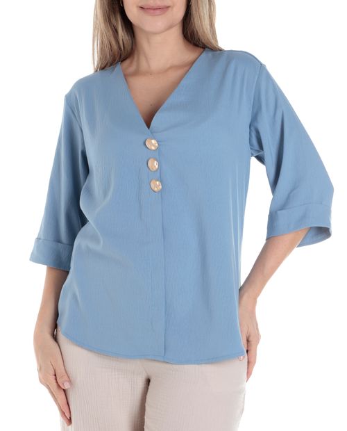 Blusa Sabrina formal celeste manga 3/4 para mujer