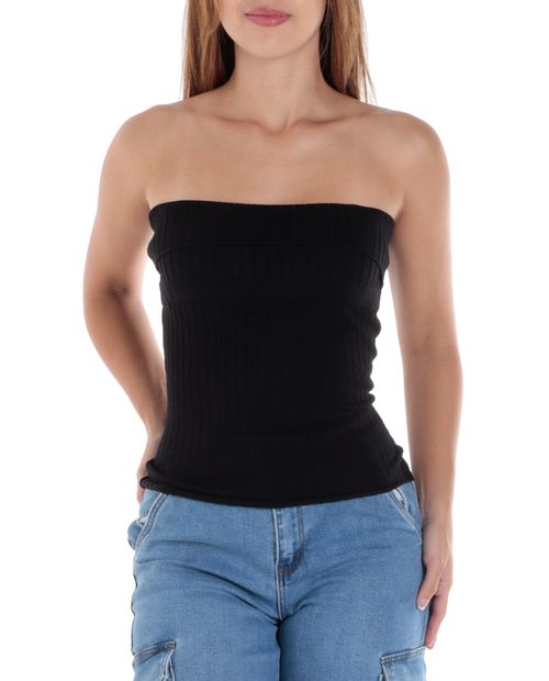 Blusa Orange crop top negra strapless para mujer