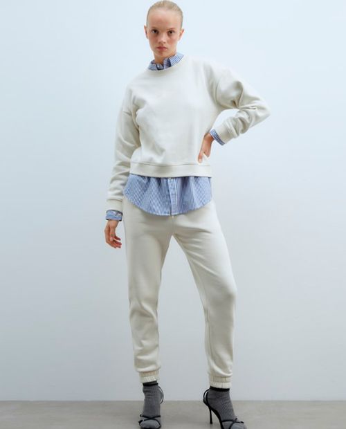 Pantalón Sfera jogger blanco de cintura alta para mujer