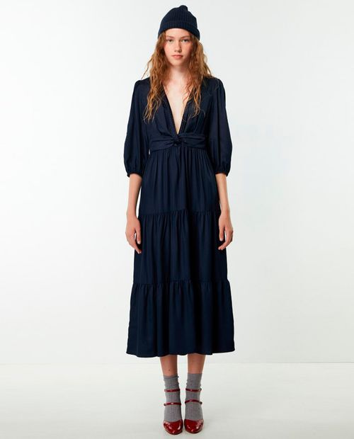 Vestido Sfera midi azul manga 3/4 para mujer