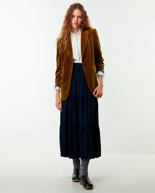 Falda Sfera midi azul de cintura alta para mujer