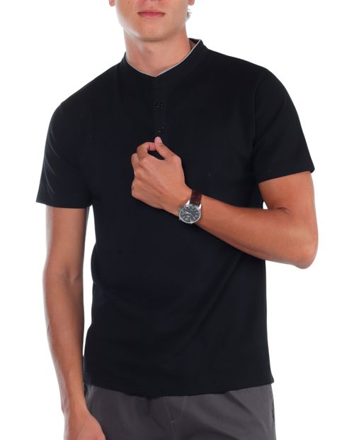 Camiseta henley Unexpected negra con textura para hombre