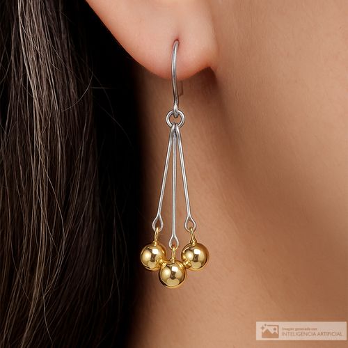 Aretes largos de brass bicolor para mujer