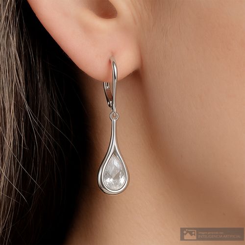 Aretes largos de gota de brass plateado para mujer