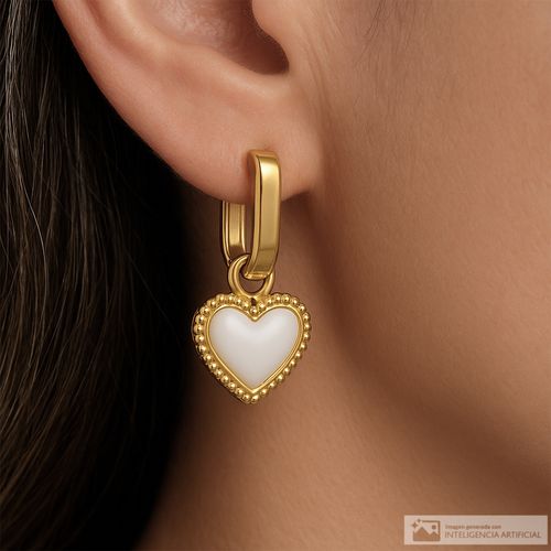Aretes de corazón de brass con baño de oro para mujer