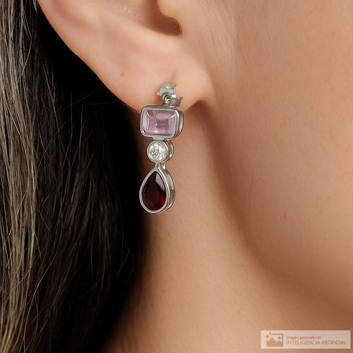 Aretes cortos de brass con piedras brillantes para mujer