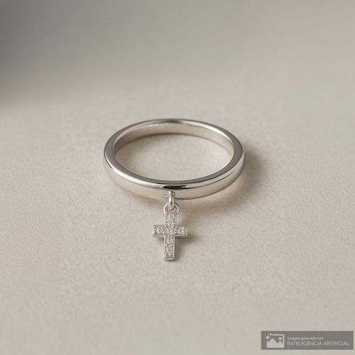 Anillo con dije de cruz de plata  para mujer