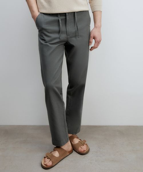 Pantalón chino de lino Sfera verde sage heather para hombre