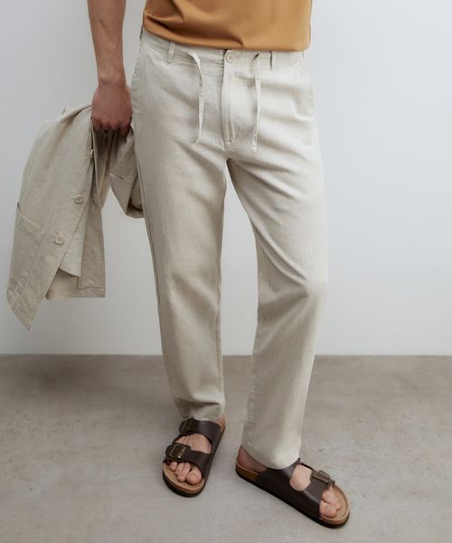 Pantalón chino de lino Sfera beige heather para hombre