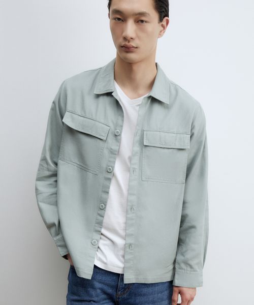 Sobrecamisa de lino Sfera verde claro sólida para hombre
