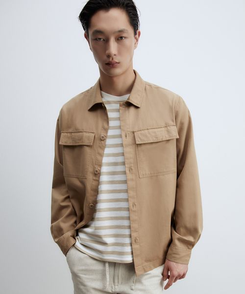 Sobrecamisa de lino Sfera khaki sólida para hombre