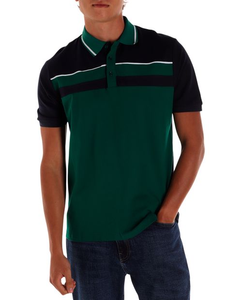 Camisa polo Gents verde color blocking para hombre