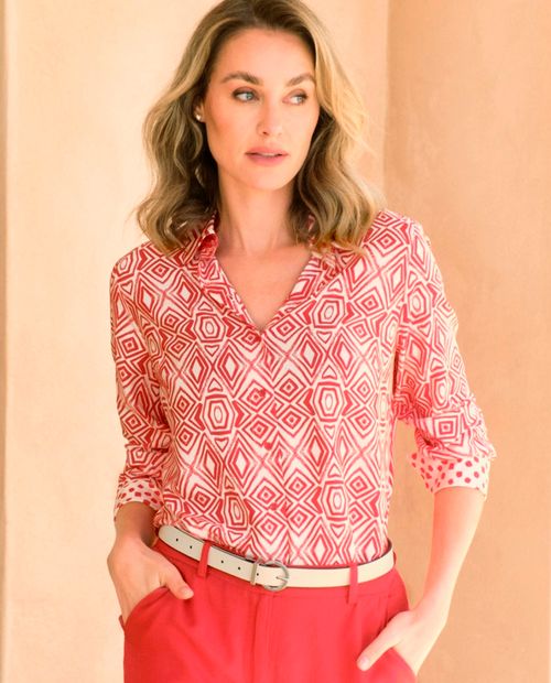 Blusa Punt Roma camisera estampada manga larga para mujer