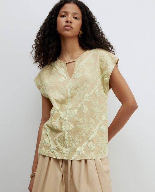 Camiseta Sfera beige manga corta para mujer