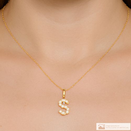 Collar de letra de plata con baño de oro 5mm-16" para mujer