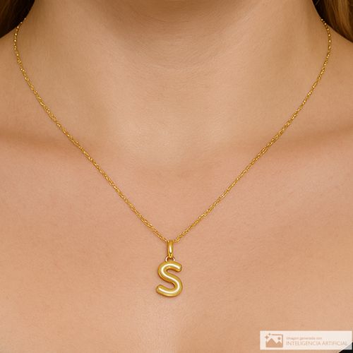 Collar de letra de plata con baño de oro 5mm-16" para mujer