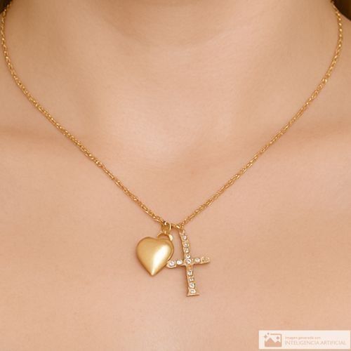 Collar con dije de cruz de plata con baño de oro 5cm-16" para mujer