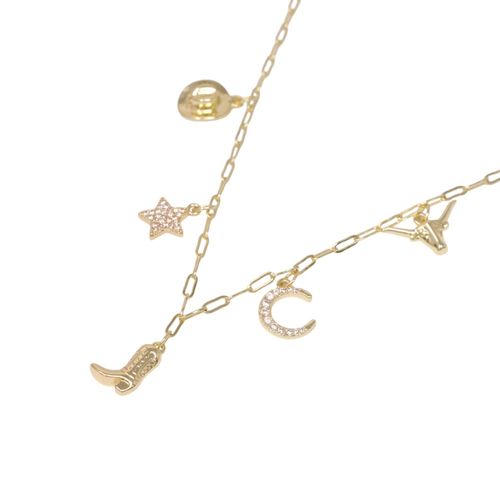 Collar con dijes de brass con baño de oro 2mm-18" para mujer