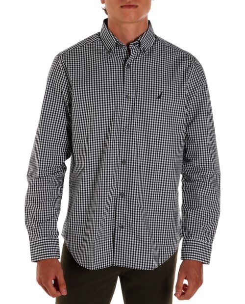 Camisa casual Nautica classic fit negra cuadriculada para hombre