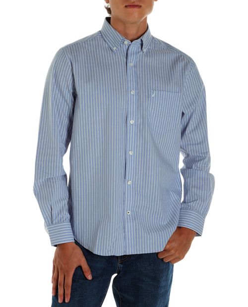 Camisa casual Nautica classic fit celeste rayada para hombre