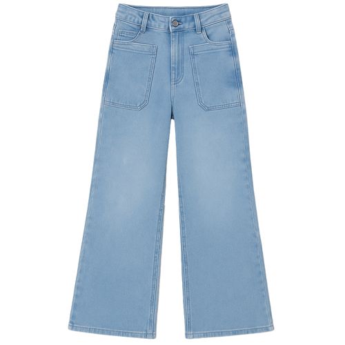 Jeans wide leg celeste sólido para niña