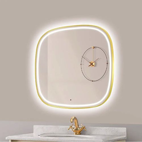Espejo cuadrado marco dorado con luz led 60x80 cm