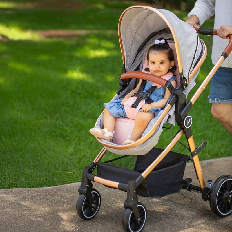 Coche miketravel system p/bebe en gris con rosado claro y