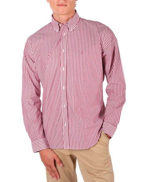 Camisa casual oxford PuroEGO custom fit roja rayada para hombre