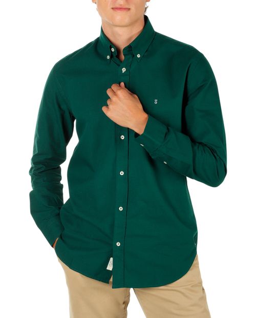 Camisa Oxford casual con textura verde oscuro y corte personalizado de PuroEGO para hombre