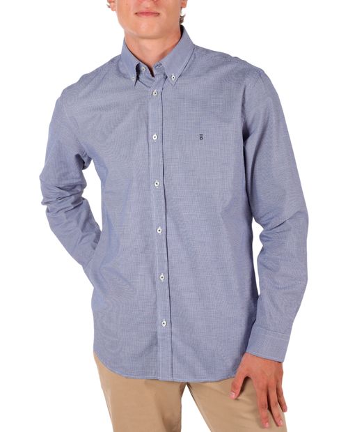 Camisa casual PuroEGO custom fit azul con mini cuadros para hombre