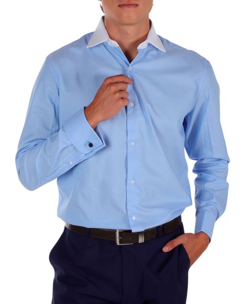 Camisa formal azul cielo texturizada de corte regular de PuroEGO para hombre