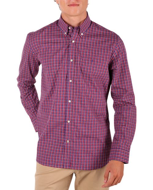 Camisa casual PuroEGO custom fit roja cuadriculada para hombre