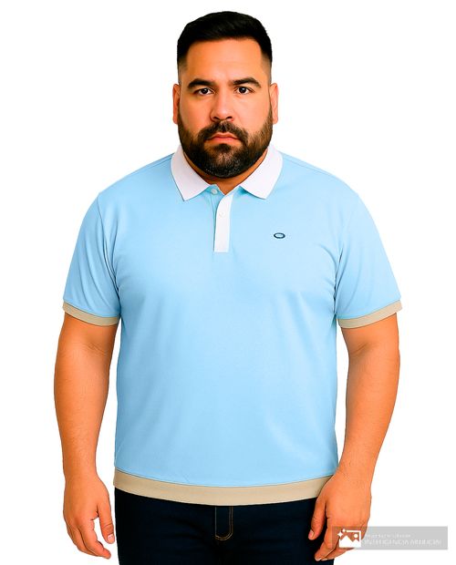 Camisa polo classic fit Oscar de la Renta celeste color blocking para hombre
