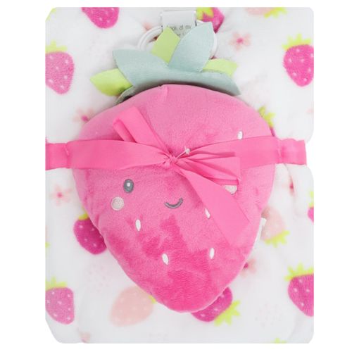 Frazada con estampado de fresas y juguete colgante