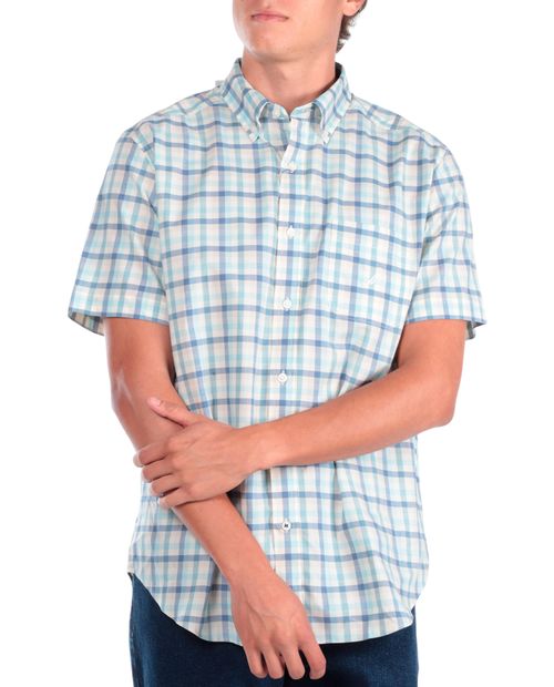 Camisa casual Nautica classic fit celeste cuadriculada para hombre