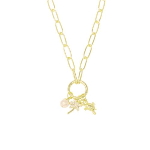 Collar con charms de brass con baño de oro 2mm-16" para mujer