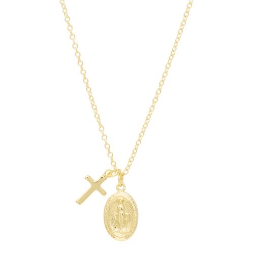 Collar con dijes religiosos de brass con baño de oro 2mm-18" para mujer