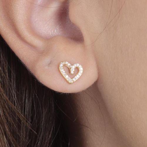Aretes de corazón de plata en baño de oro para mujer