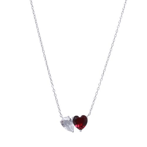 Cadena con dije de corazón de brass plateado 2mm-18" para mujer