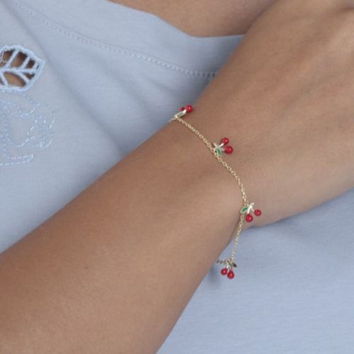 Pulsera de cerezas de brass con baño de oro 1mm-7" para mujer