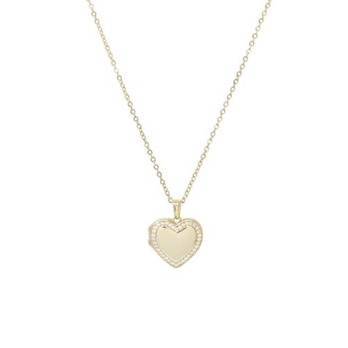 Cadena con dije de corazón de brass en baño de oro 2mm-16" para mujer