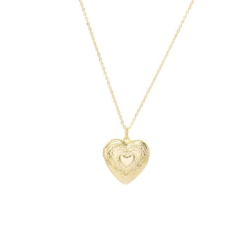 Cadena con dije de corazón de brass en baño de oro 2mm-16" para mujer