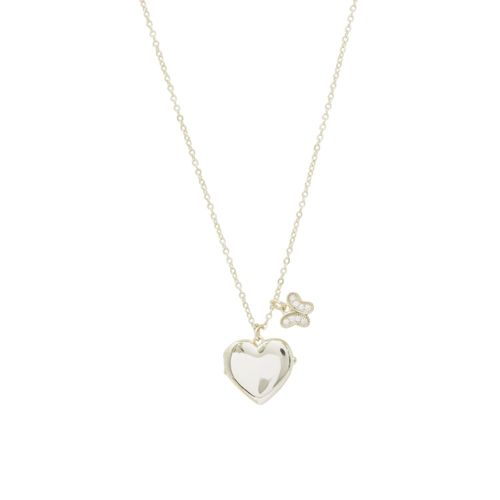 Collar con dije de corazón de brass en baño de oro 2mm-16" para mujer