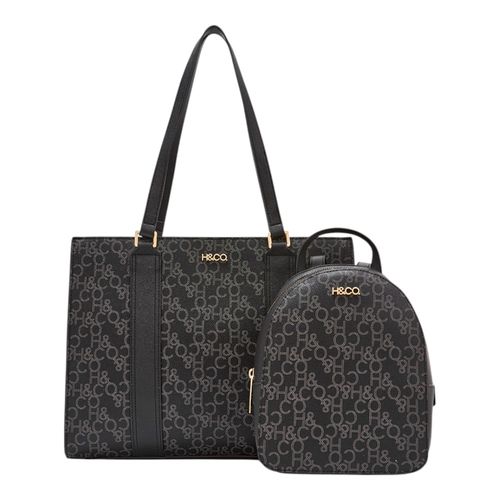 Dúo de cartera tote y mochila H&Co negro para mujer